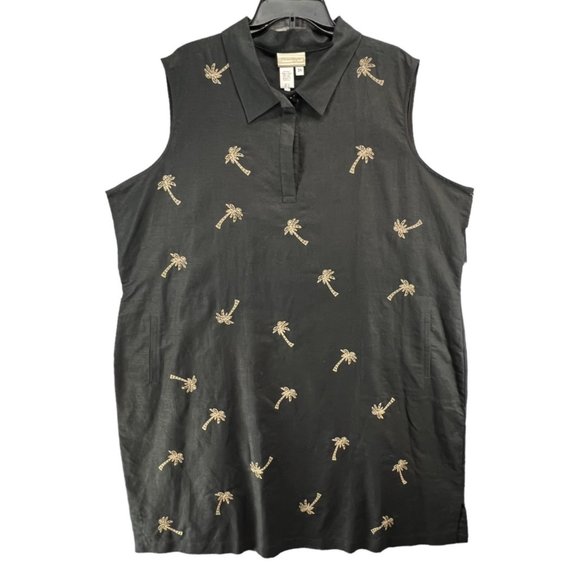 Coldwater Creek Dresses & Skirts - Coldwater Creek Dress Womens 3XL Black Linen Blend Sheath Sleeveless Palm Trees